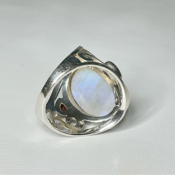 Sterling Silver Moonstone Garnet Ring SZ 9 - Picture 3 of 6